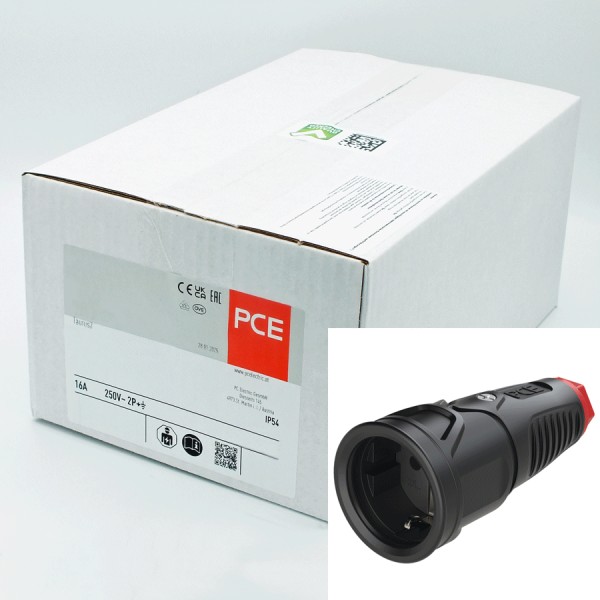 11525-20 PCE 2520-sr Taurus2 Schuko Kupplung Vollgummi schwarz/rot VPE20
